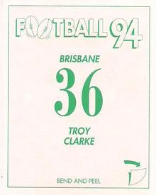 1994 Select AFL Stickers #36 Troy Clarke Back